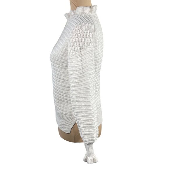 Madewell Ruffle Mock Neck Sweater Cream Puff Sleeve Ruffle Cuff Size XS Extra Sm - Picture 2 of 7